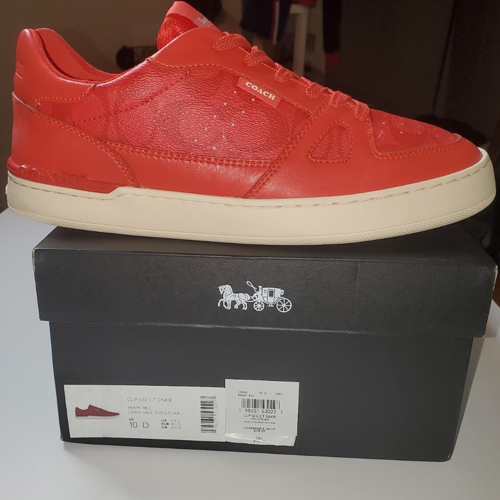 EUC Coach Low Top Sneakers Men's 10D Miami Red (Rare Color) Signature Logo C8965